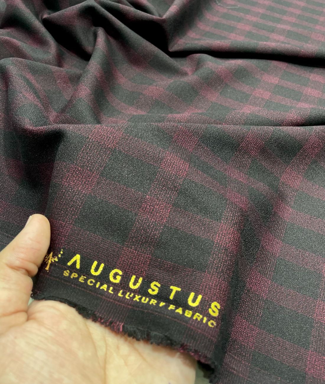 Augustus Wine & Black Stretchable Suiting Fabric for Suit & Blazer - Tepchi Men