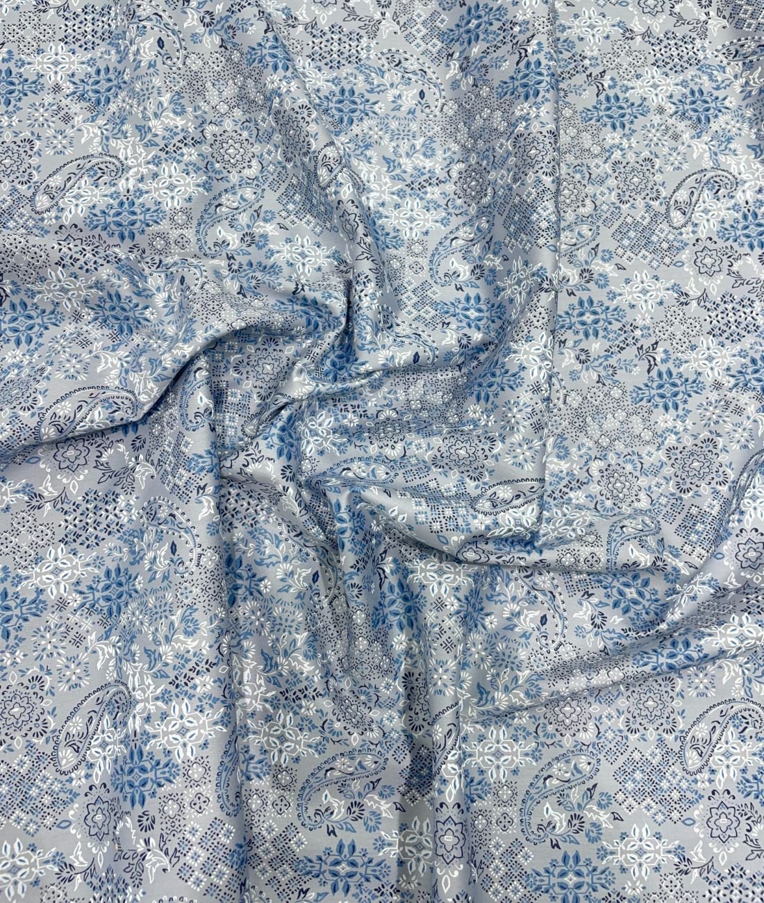 Blue Paisley Printed Luxury Giza Cotton Fabric for Men's Shirt - Tepchi Men