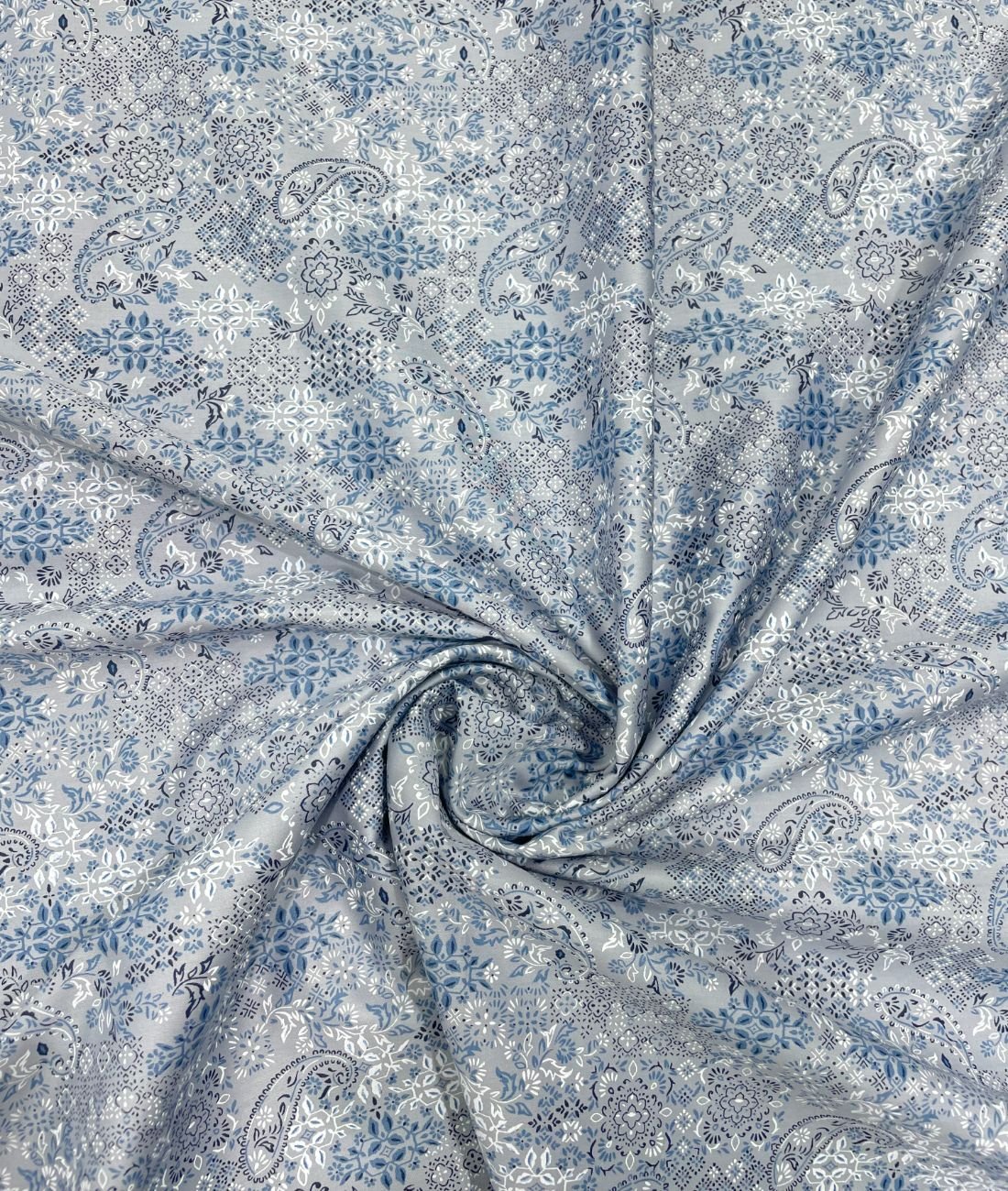 Blue Paisley Printed Luxury Giza Cotton Fabric for Men's Shirt - Tepchi Men