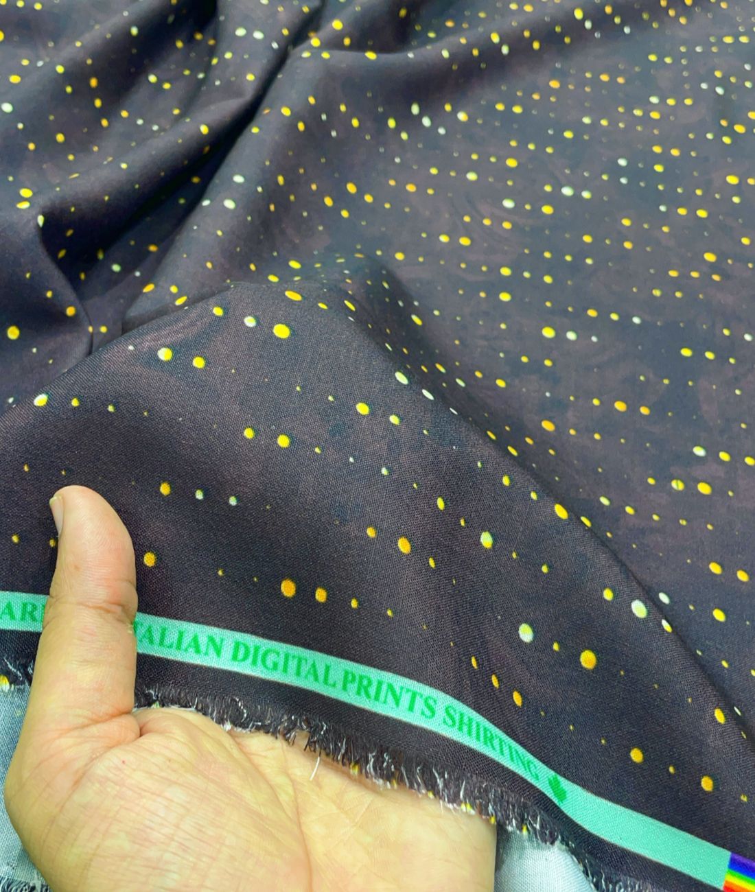 Golden Polka Dot Printed Anti Wrinke Cotton Fabric for Men's Shirts & Kurta - Tepchi Men