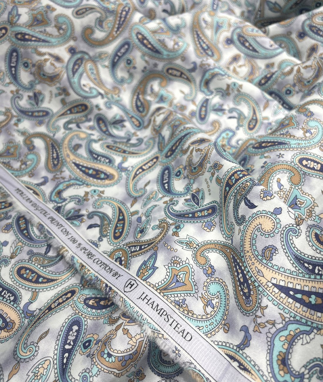 J.Hampstead Luxury Giza Cotton Paisley Printed Men's Unstitched Fabric - Tepchi Men