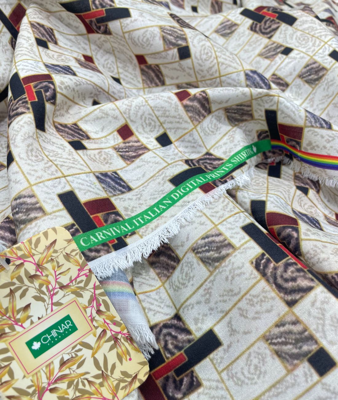 Regal Red & White Printed Anti Wrinke Cotton Fabric for Men's Shirts & Kurta - Tepchi Men
