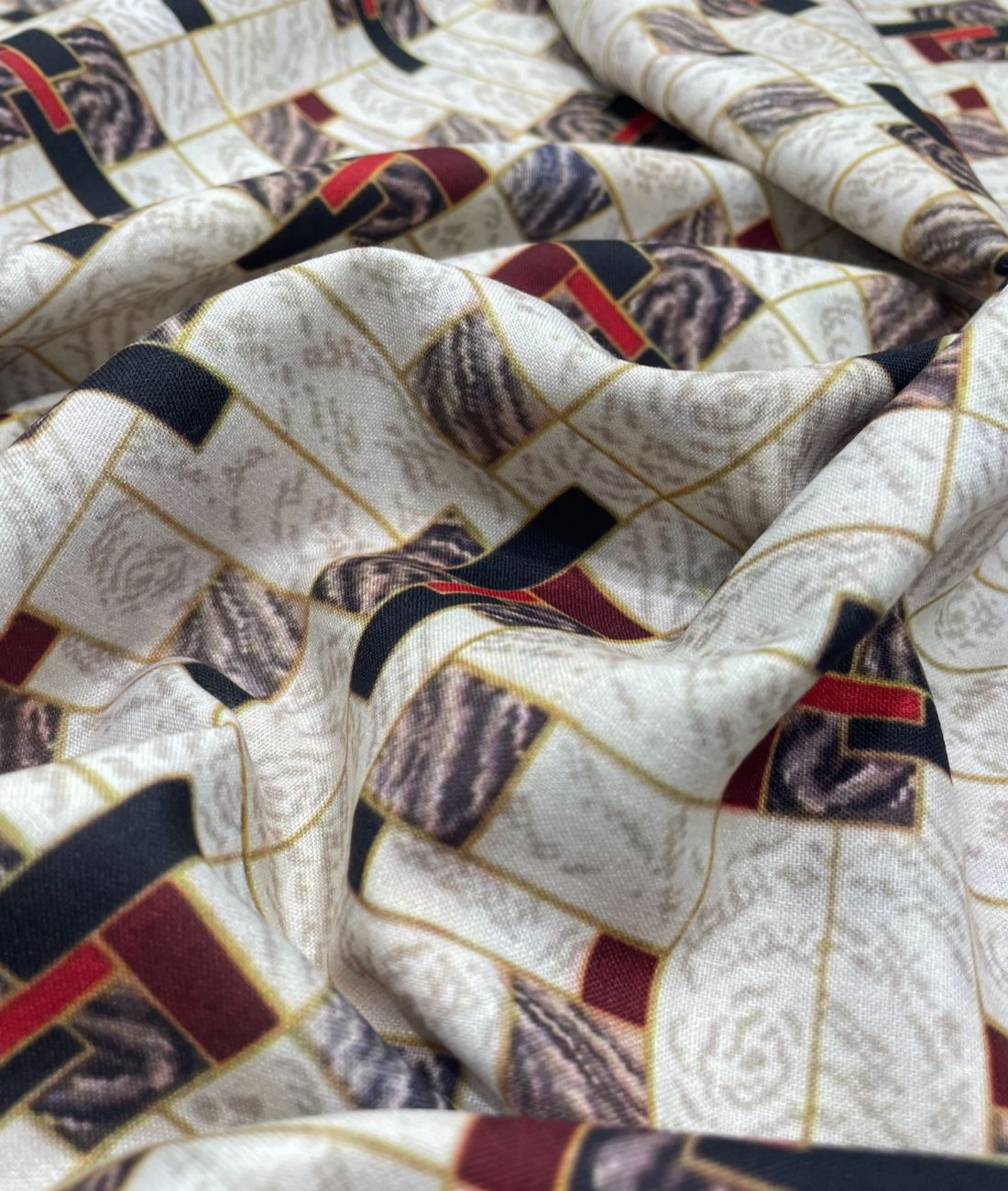 Regal Red & White Printed Anti Wrinke Cotton Fabric for Men's Shirts & Kurta - Tepchi Men