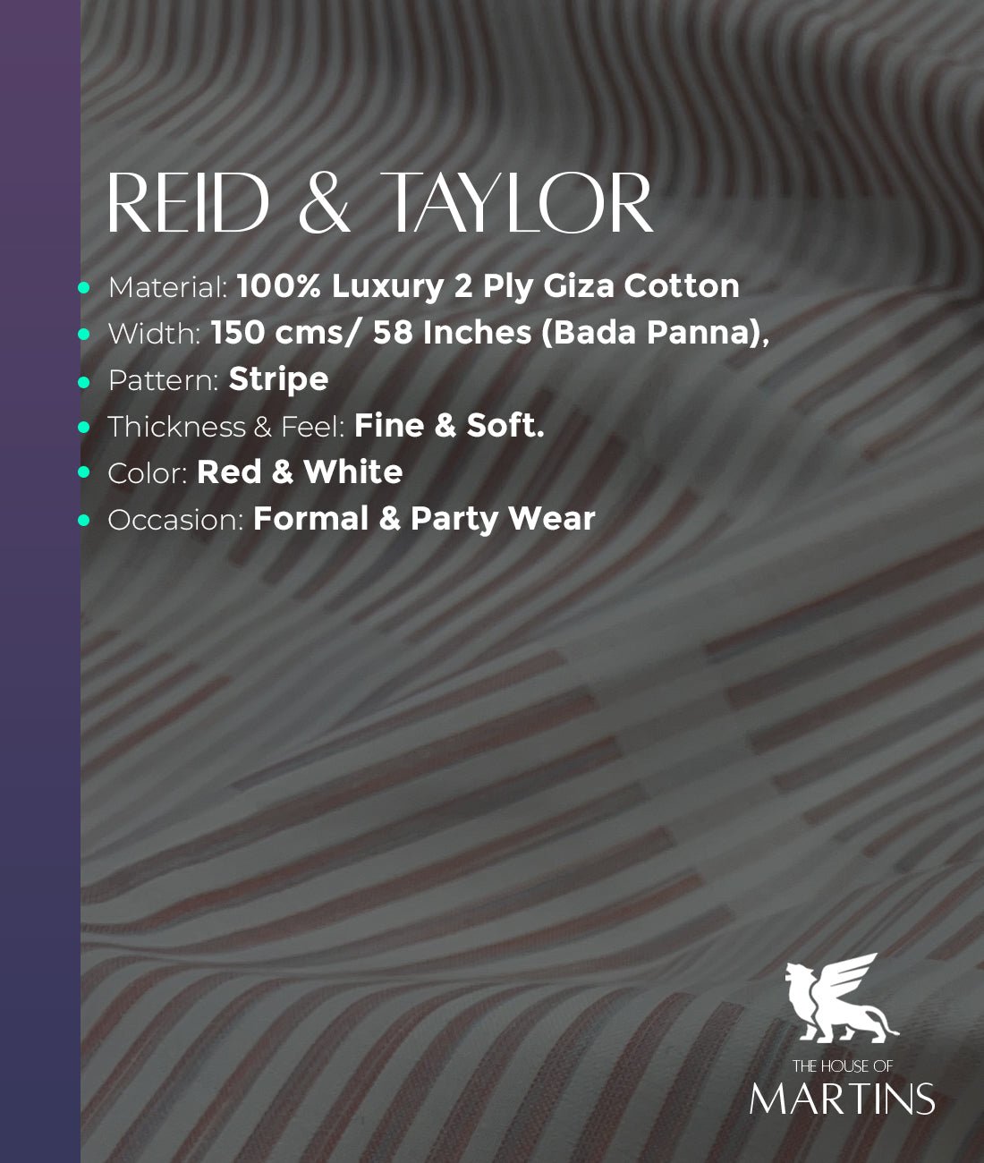 Reid & Taylor Luxury Cotton Designer Stripe Men's Cotton Fabric Unstitched - Tepchi Men