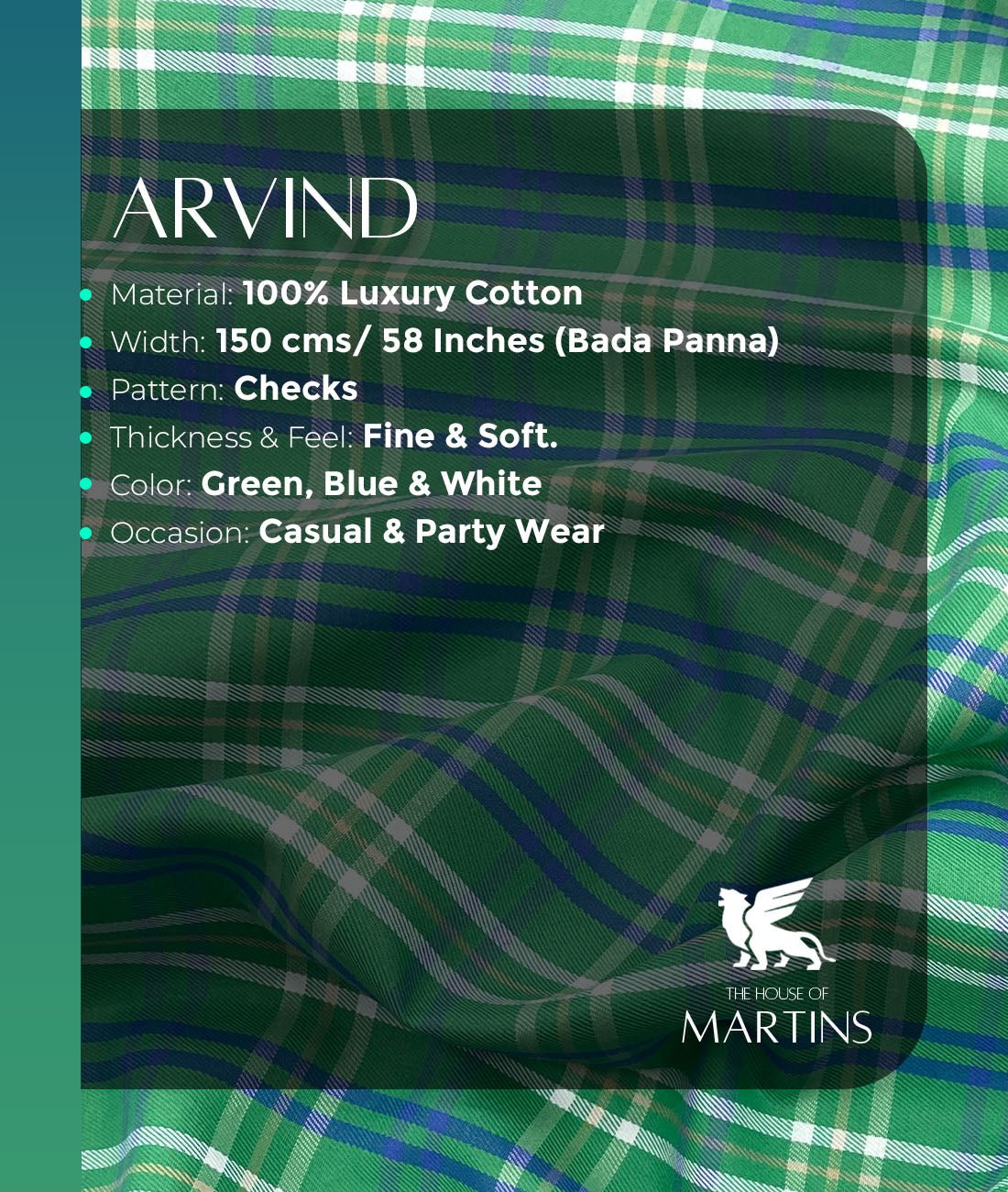 Arvind Checks Premium Cotton Fabric for Shirt - Tepchi Men