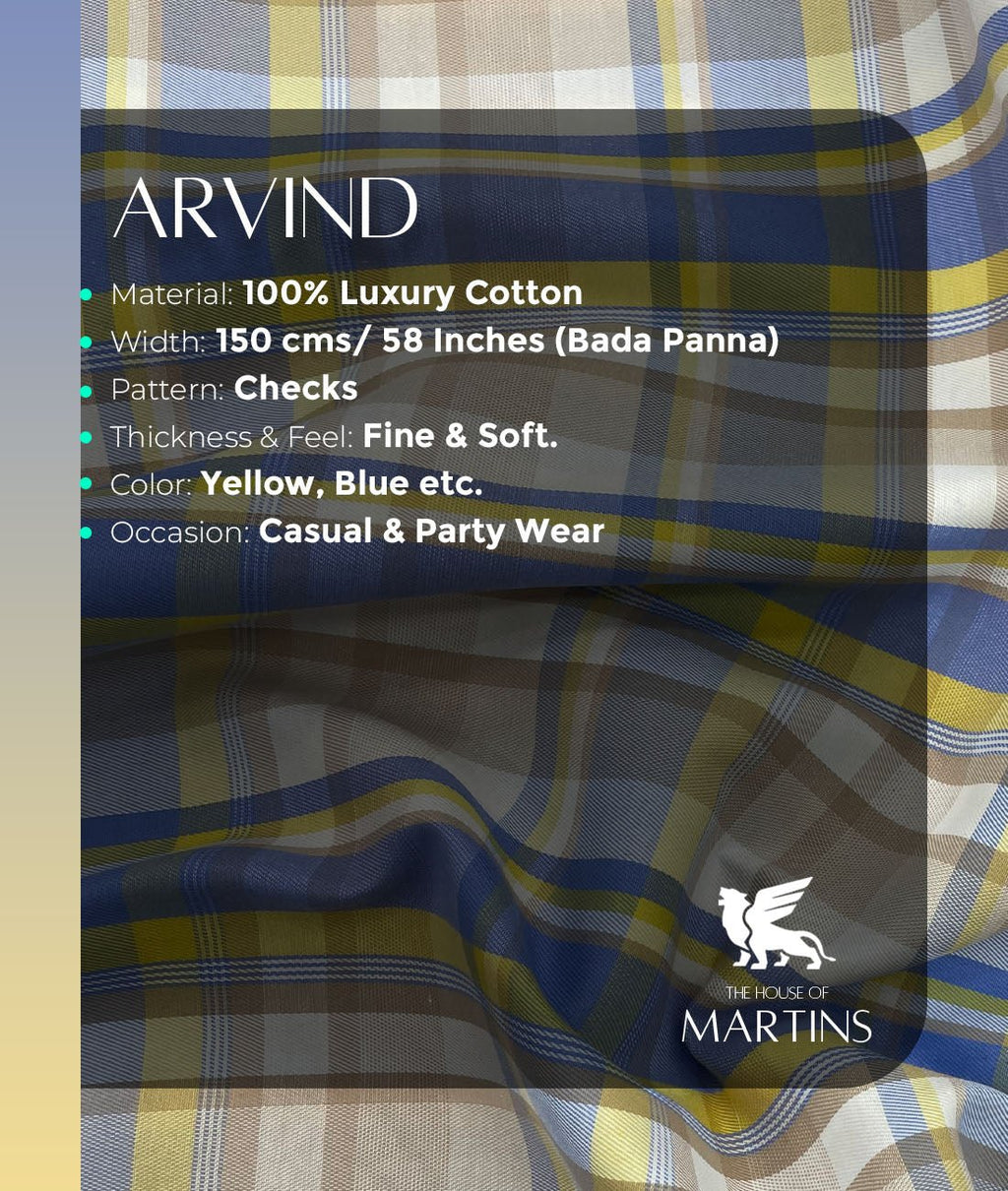 Arvind Premium Cotton Checks Fabrics for Shirt - Tepchi Men