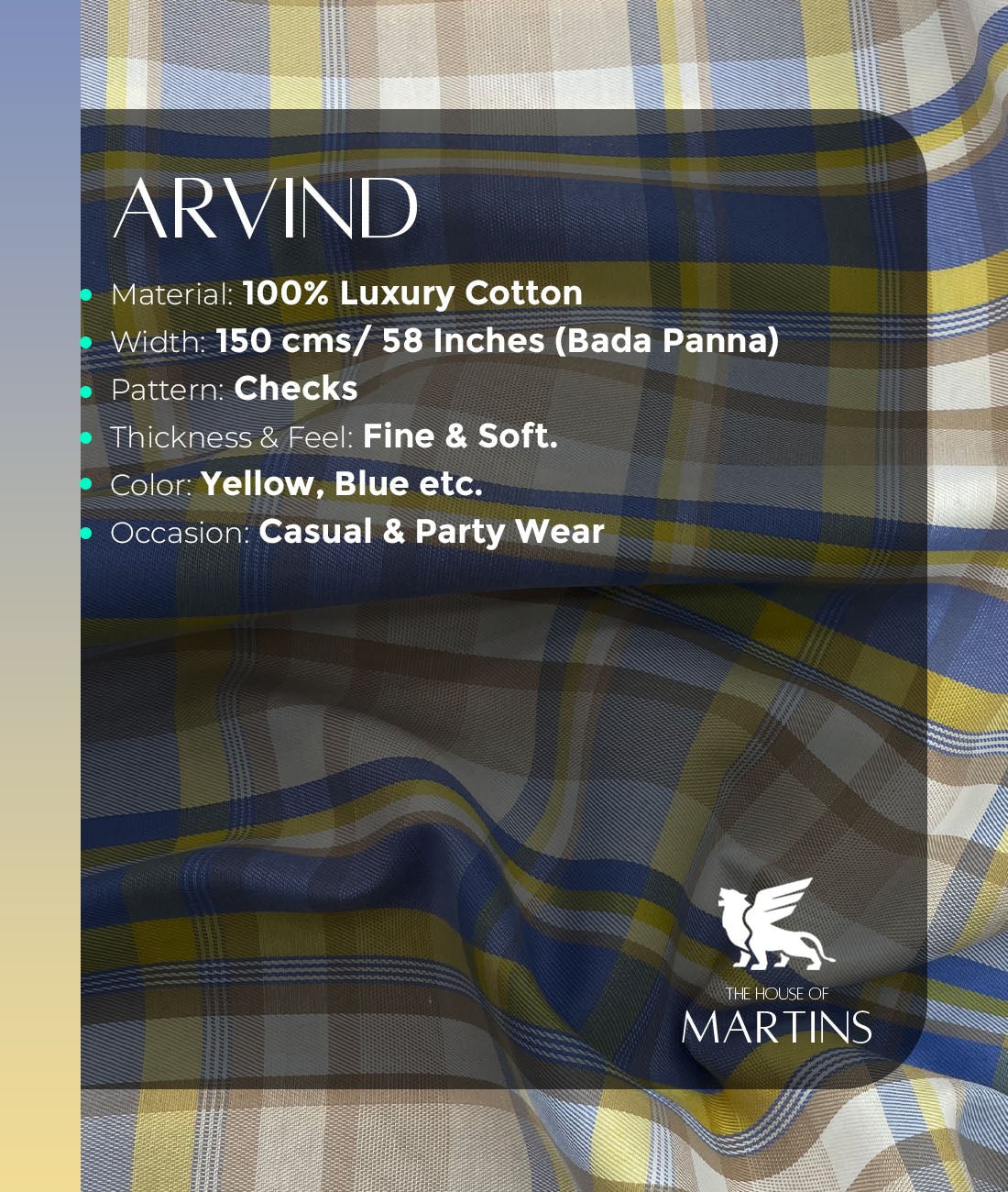 Arvind Premium Cotton Checks Fabrics for Shirt - Tepchi Men