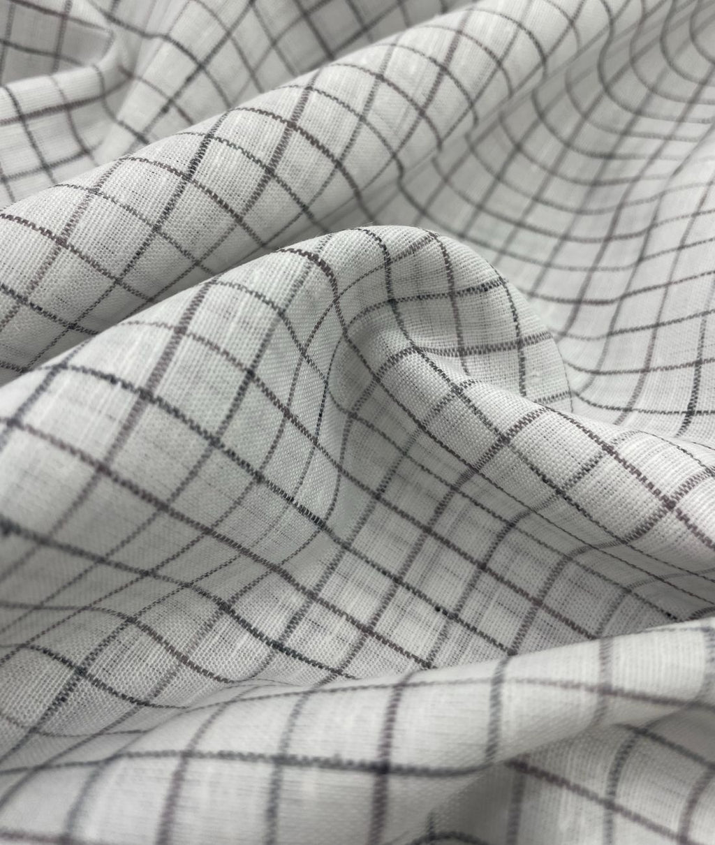 Arvind White & Brown Small Checks Linen Fabric for Shirt & Kurta - Tepchi Men