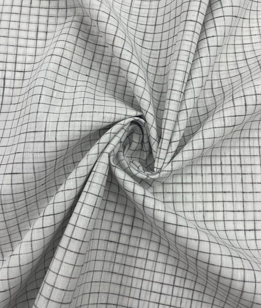Arvind White & Brown Small Checks Linen Fabric for Shirt & Kurta - Tepchi Men