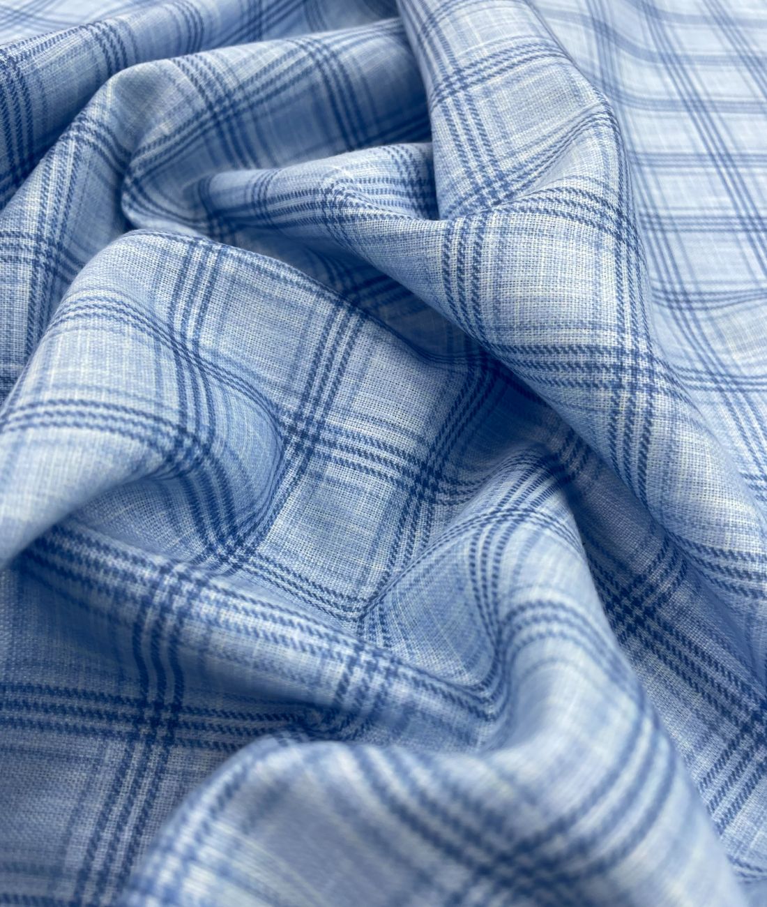 Blue Checks Linen Fabric for Shirt & Kurta - Tepchi Men