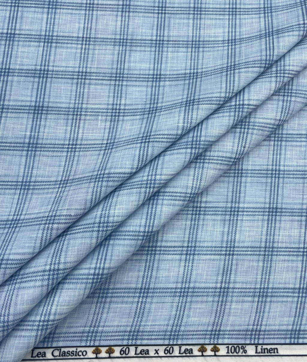 Blue Checks Linen Fabric for Shirt & Kurta - Tepchi Men