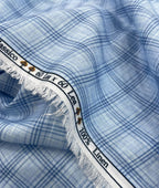Blue Checks Linen Fabric for Shirt & Kurta - Tepchi Men