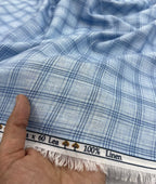 Blue Checks Linen Fabric for Shirt & Kurta - Tepchi Men