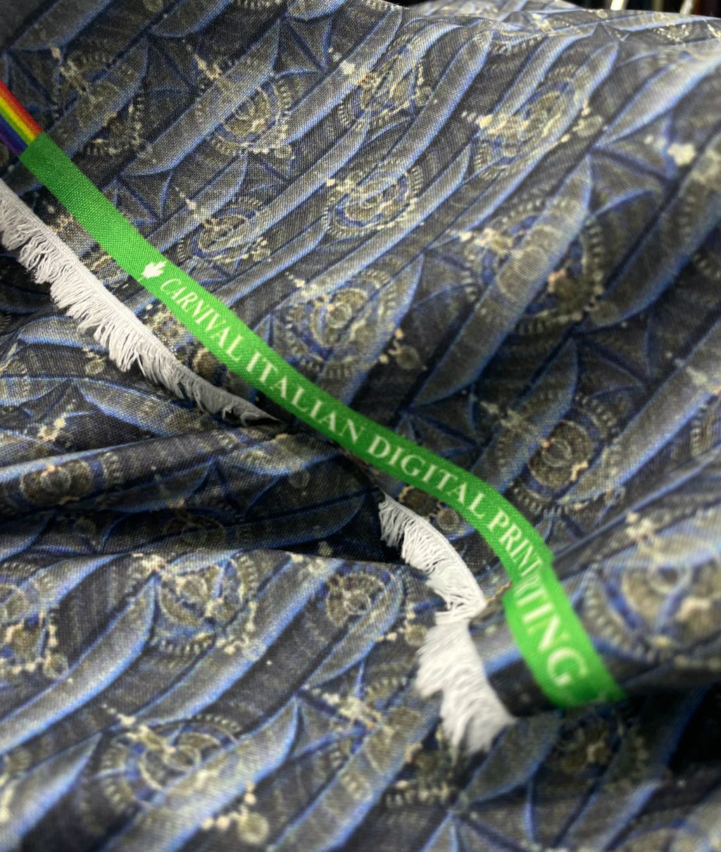 Blue & Gold Elegance Printed Anti Wrinke Cotton Fabric for Men's Shirts & Kurta - Tepchi Men