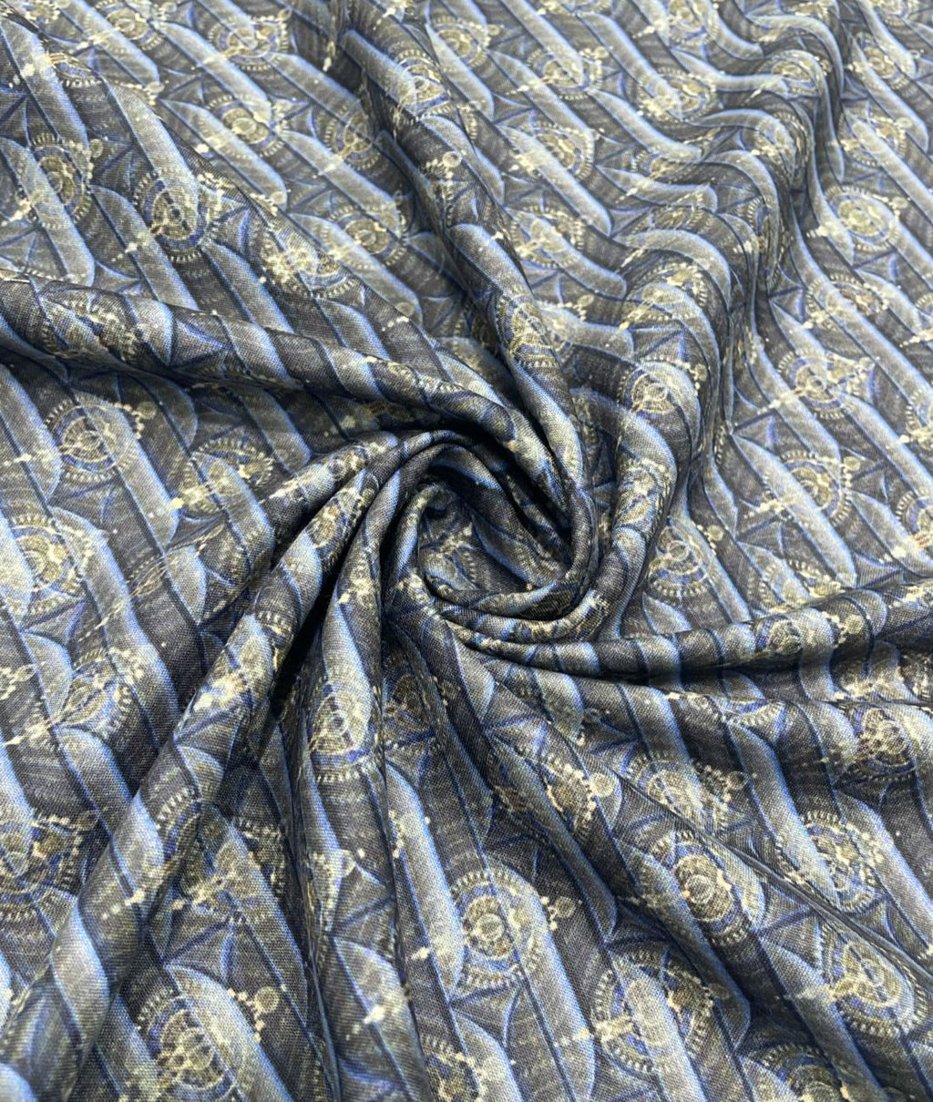 Blue & Gold Elegance Printed Anti Wrinke Cotton Fabric for Men's Shirts & Kurta - Tepchi Men