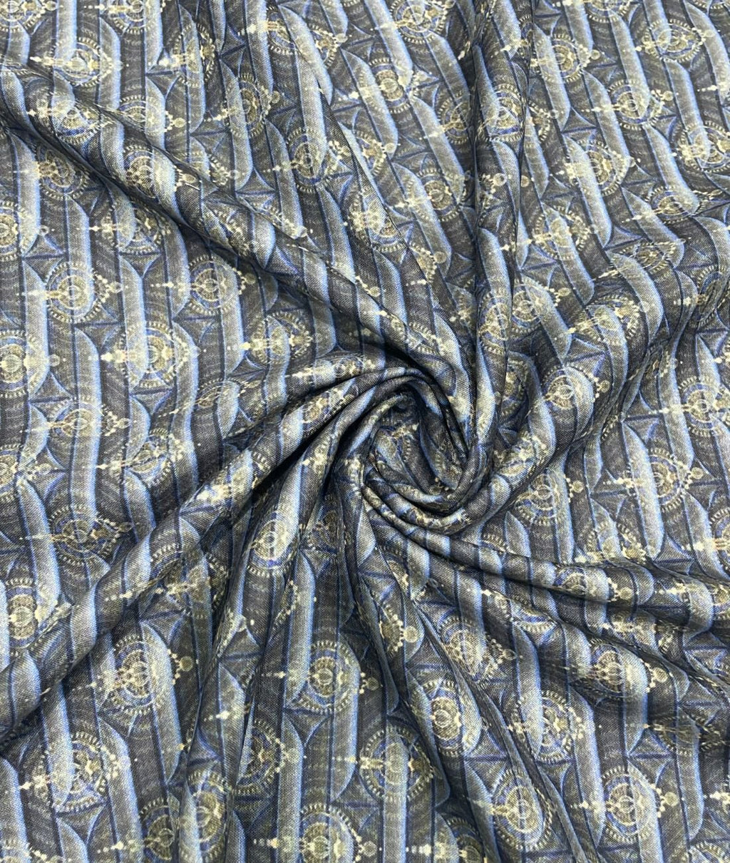Blue & Gold Elegance Printed Anti Wrinke Cotton Fabric for Men's Shirts & Kurta - Tepchi Men