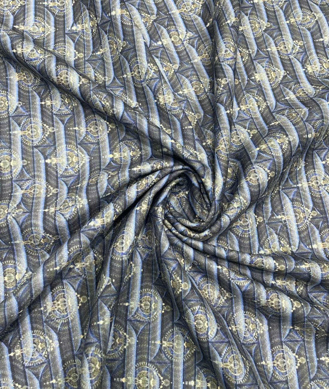 Blue & Gold Elegance Printed Anti Wrinke Cotton Fabric for Men's Shirts & Kurta - Tepchi Men