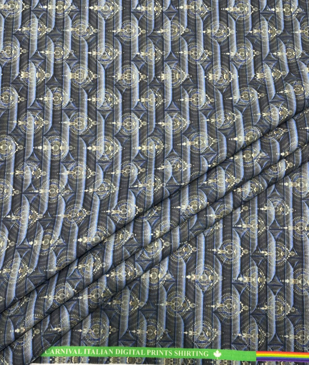 Blue & Gold Elegance Printed Anti Wrinke Cotton Fabric for Men's Shirts & Kurta - Tepchi Men