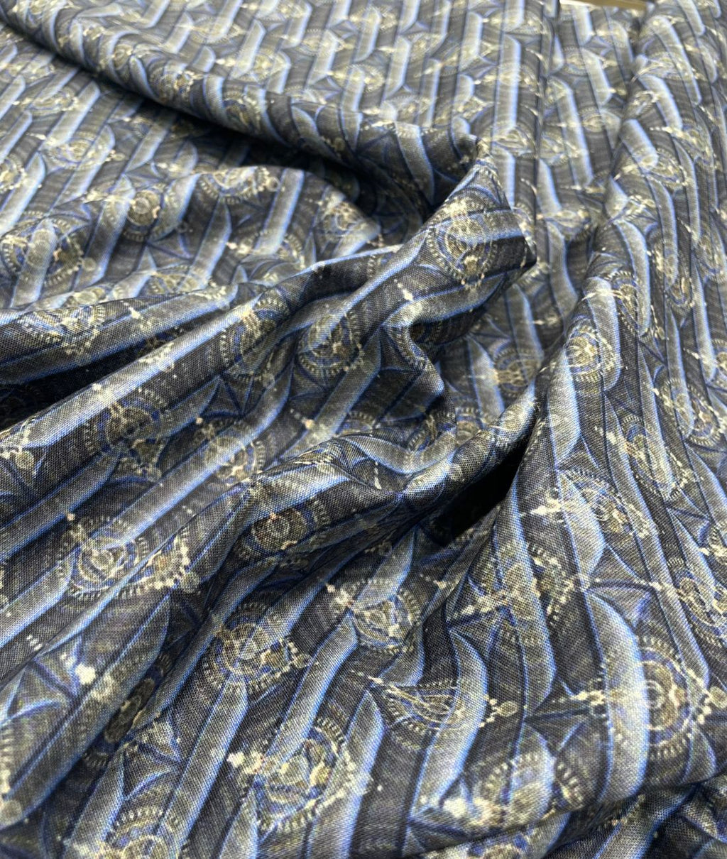 Blue & Gold Elegance Printed Anti Wrinke Cotton Fabric for Men's Shirts & Kurta - Tepchi Men