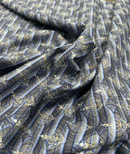 Blue & Gold Elegance Printed Anti Wrinke Cotton Fabric for Men's Shirts & Kurta - Tepchi Men