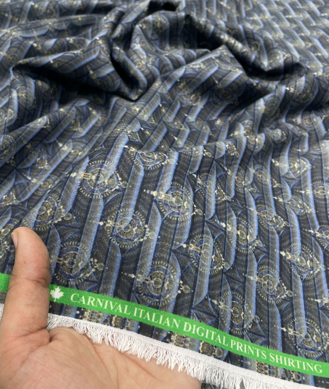 Blue & Gold Elegance Printed Anti Wrinke Cotton Fabric for Men's Shirts & Kurta - Tepchi Men