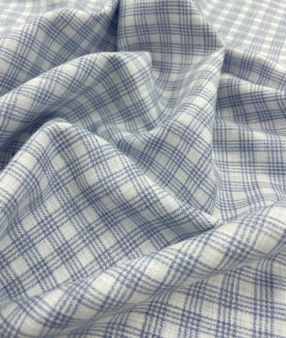 Blue & White Small Checks Linen Fabric for Shirt & Kurta - Tepchi Men
