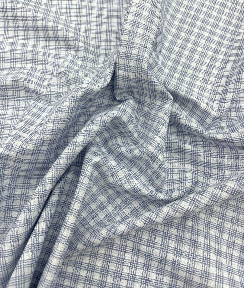 Blue & White Small Checks Linen Fabric for Shirt & Kurta - Tepchi Men