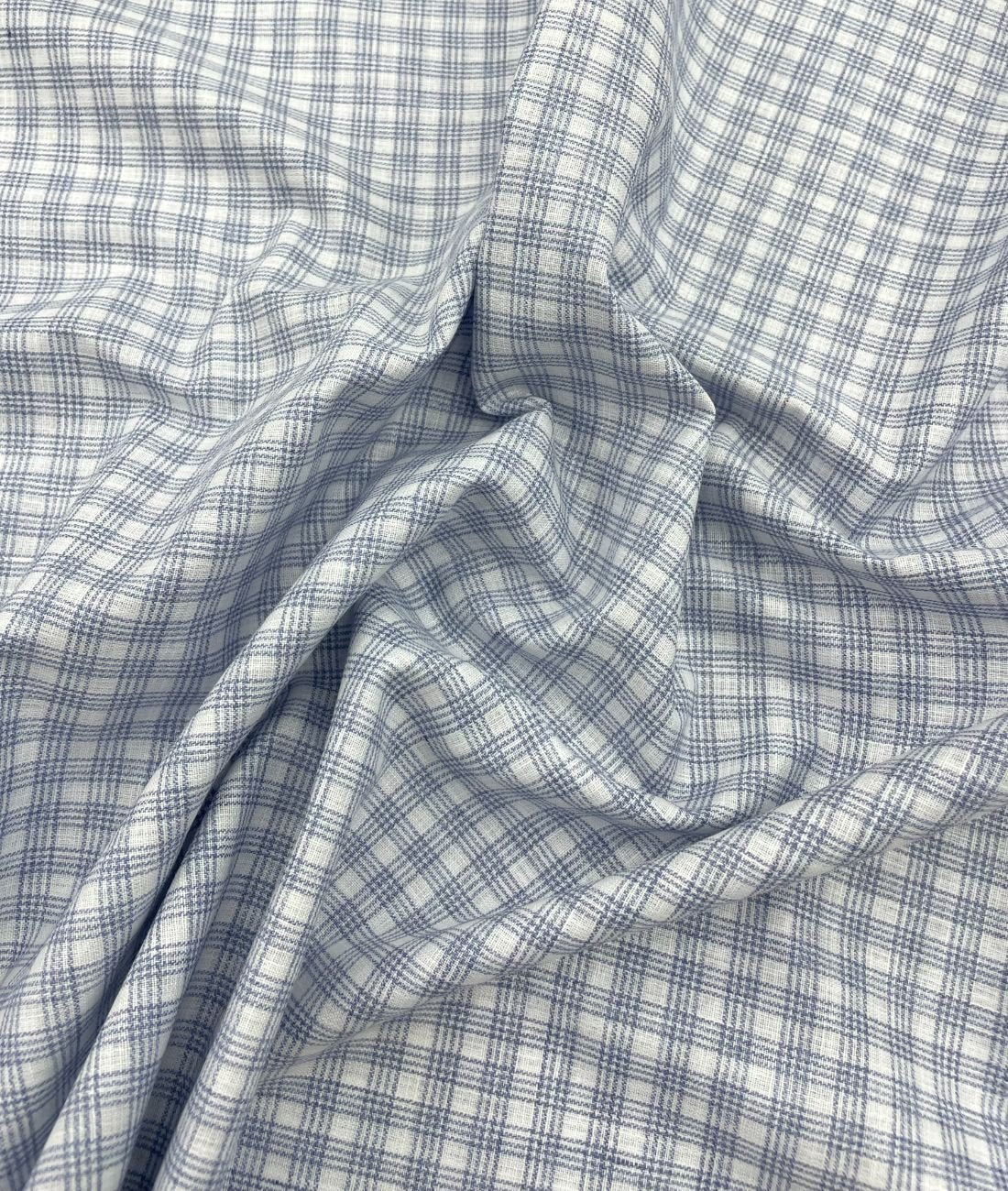 Blue & White Small Checks Linen Fabric for Shirt & Kurta - Tepchi Men