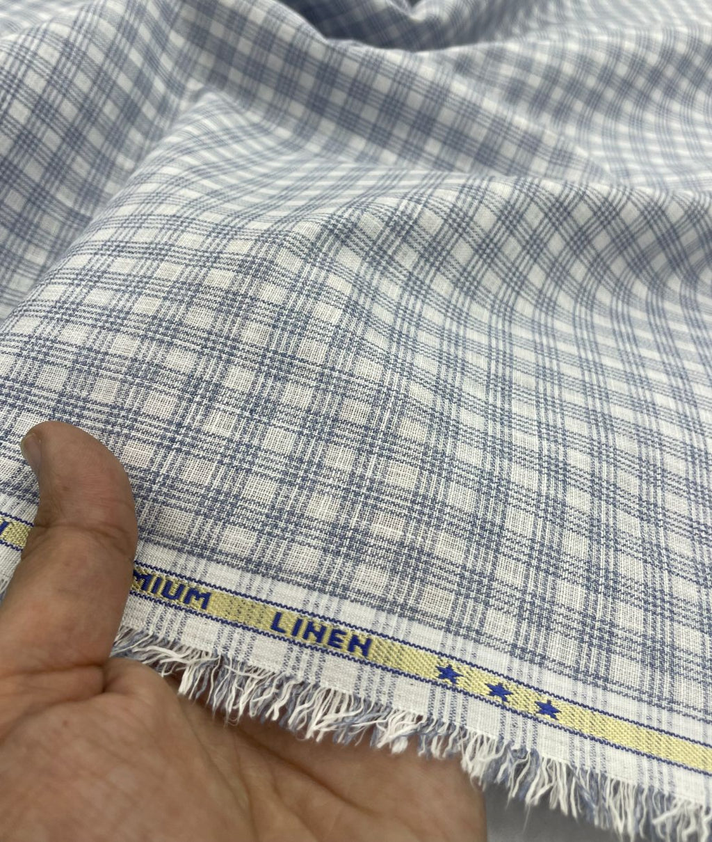 Blue & White Small Checks Linen Fabric for Shirt & Kurta - Tepchi Men