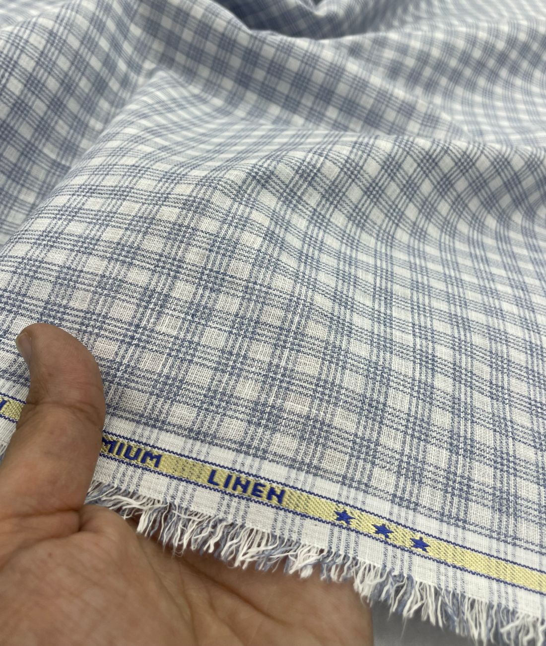 Blue & White Small Checks Linen Fabric for Shirt & Kurta - Tepchi Men