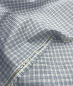 Blue & White Small Checks Linen Fabric for Shirt & Kurta - Tepchi Men