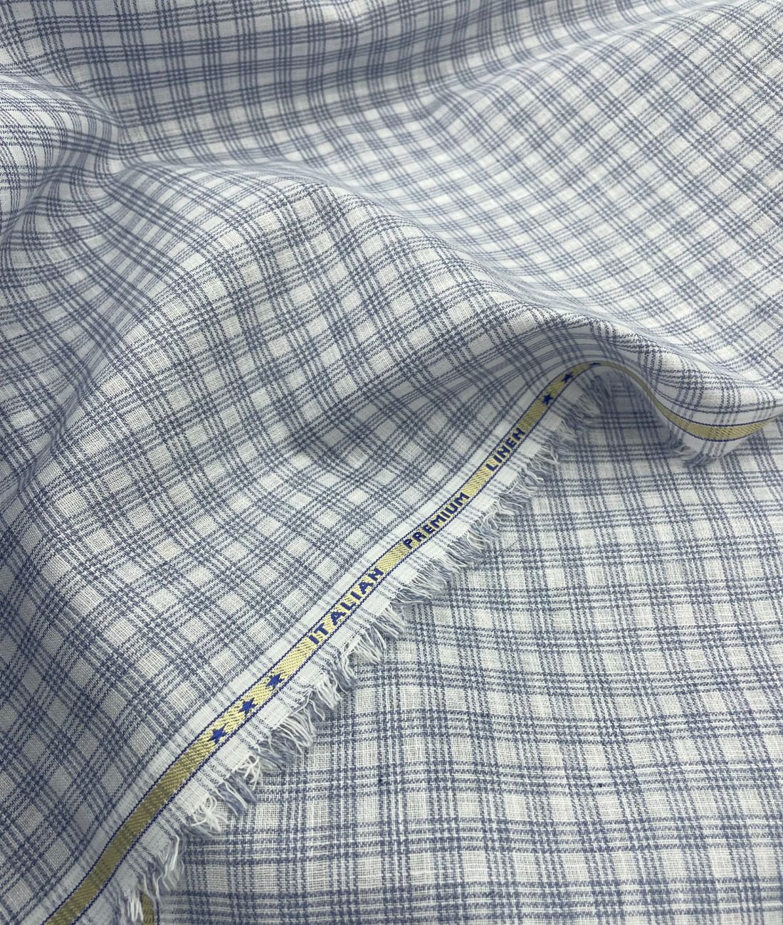 Blue & White Small Checks Linen Fabric for Shirt & Kurta - Tepchi Men