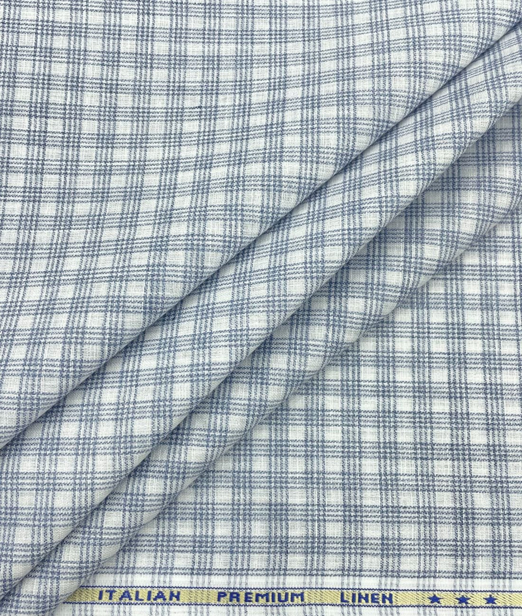 Blue & White Small Checks Linen Fabric for Shirt & Kurta - Tepchi Men