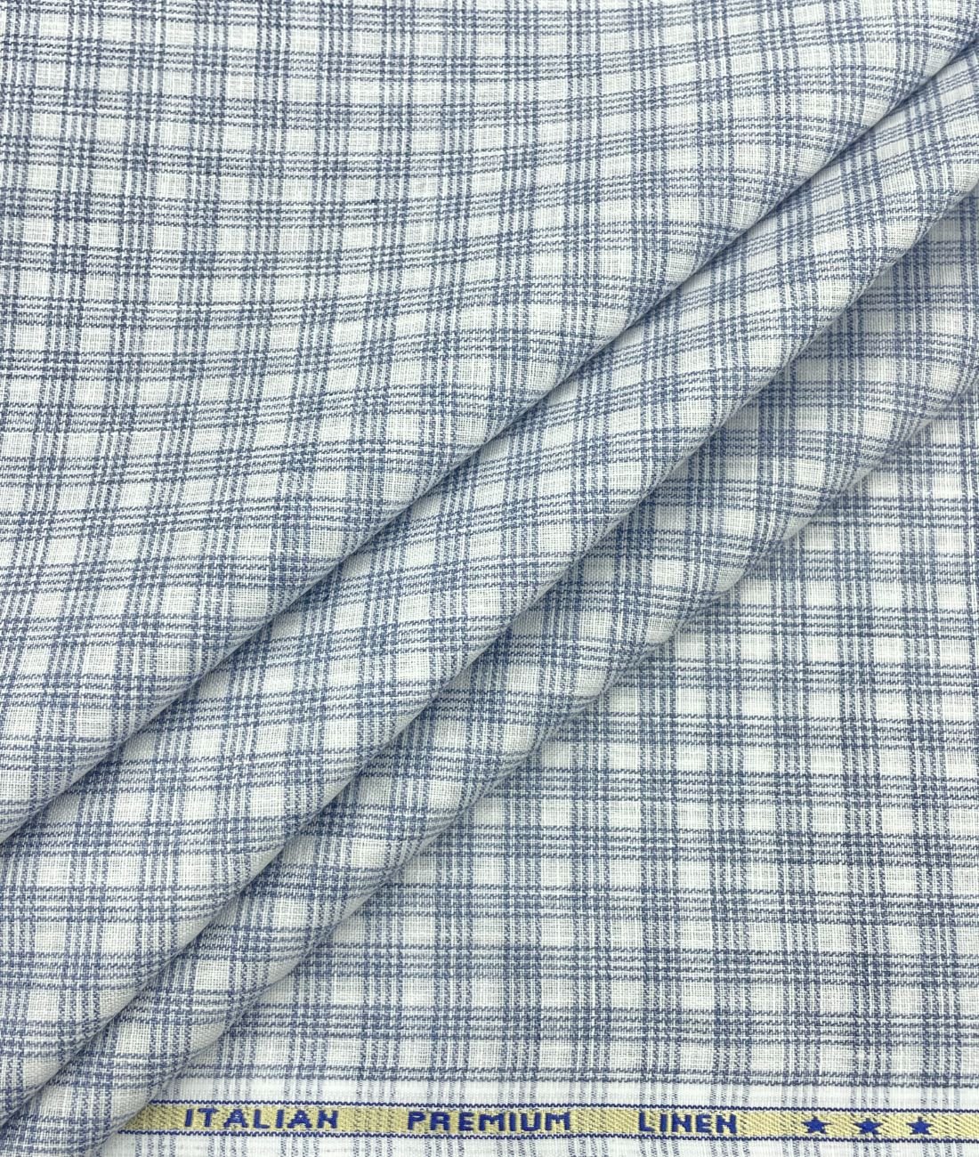 Blue & White Small Checks Linen Fabric for Shirt & Kurta - Tepchi Men