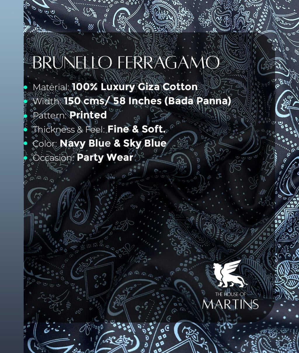 Brunello Ferragamo Italian Paisley Printed Luxury Giza Cotton Fabric - Tepchi Men