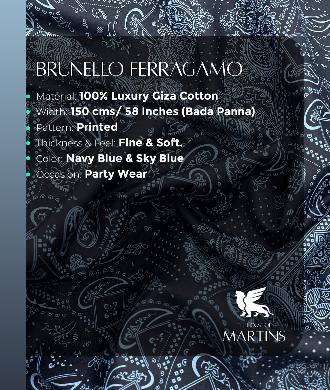 Brunello Ferragamo Italian Paisley Printed Luxury Giza Cotton Fabric - Tepchi Men