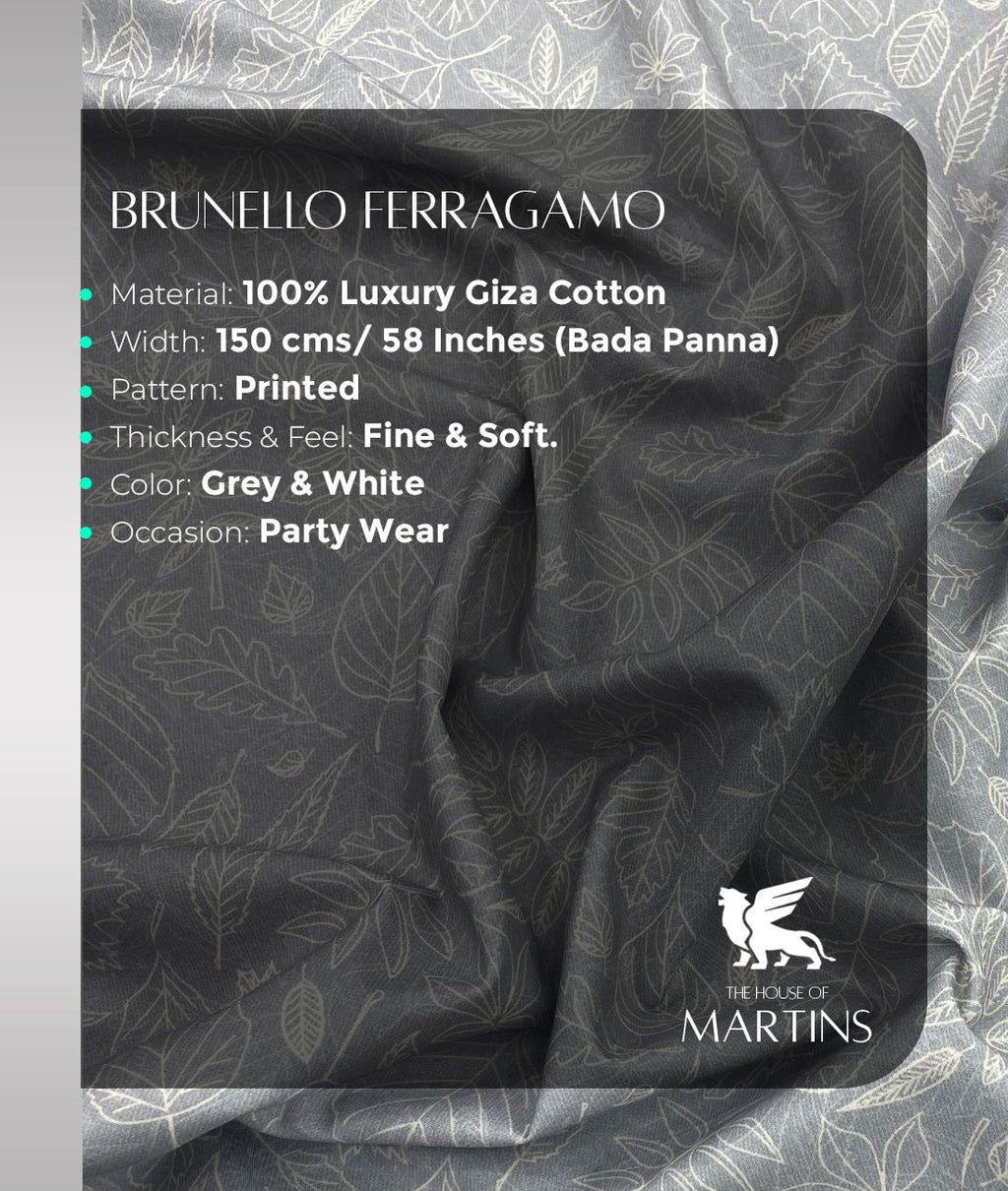 Brunello Ferragamo Leaves Print Giza Cotton Fabric for Men's Shirt - Tepchi Men