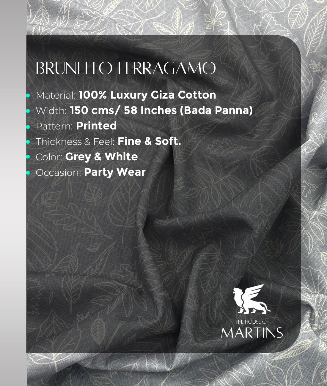 Brunello Ferragamo Leaves Print Giza Cotton Fabric for Men's Shirt - Tepchi Men