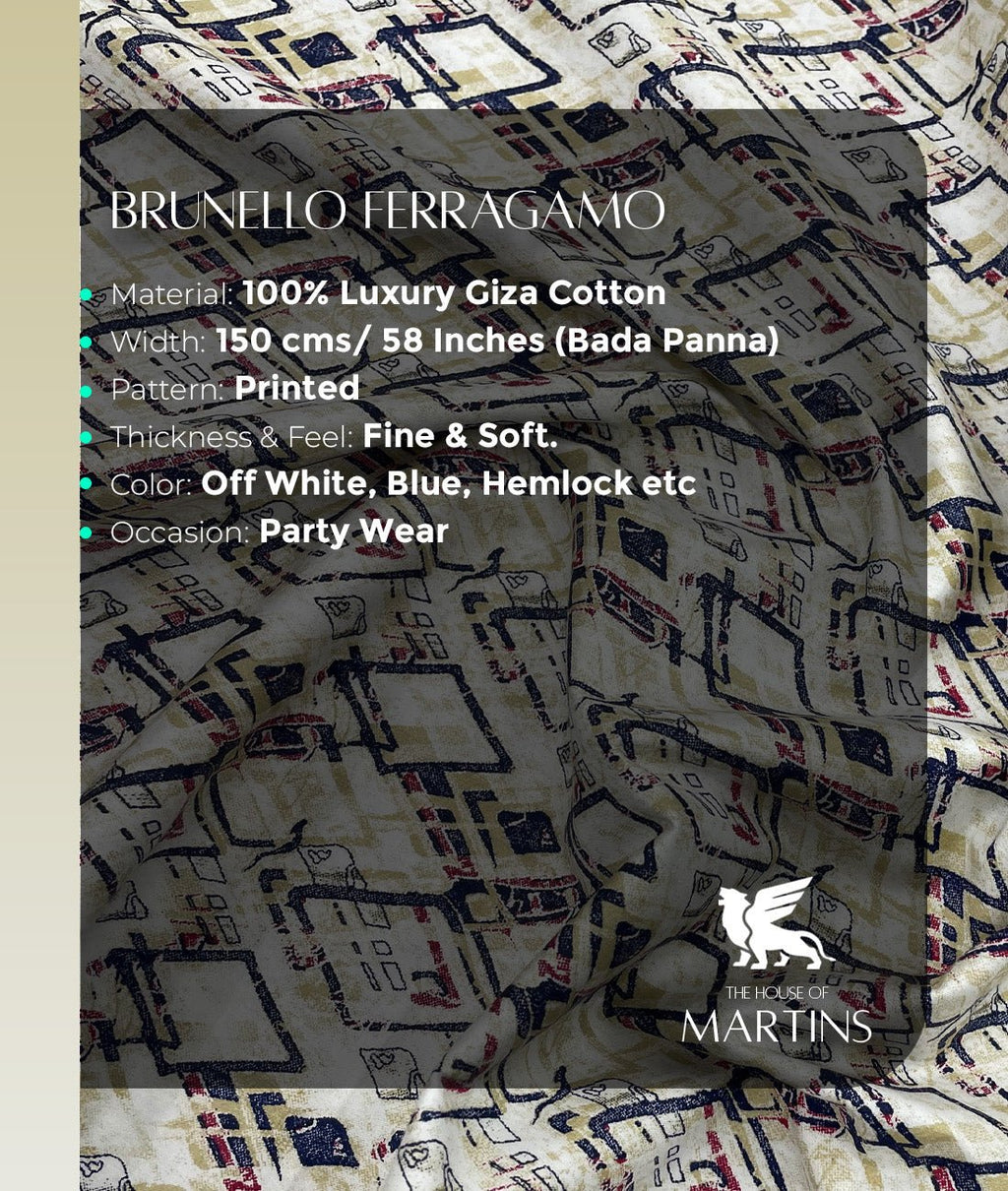 Brunello Ferragamo Printed Luxury Giza Cotton Fabric for Men's Shirt - Tepchi Men