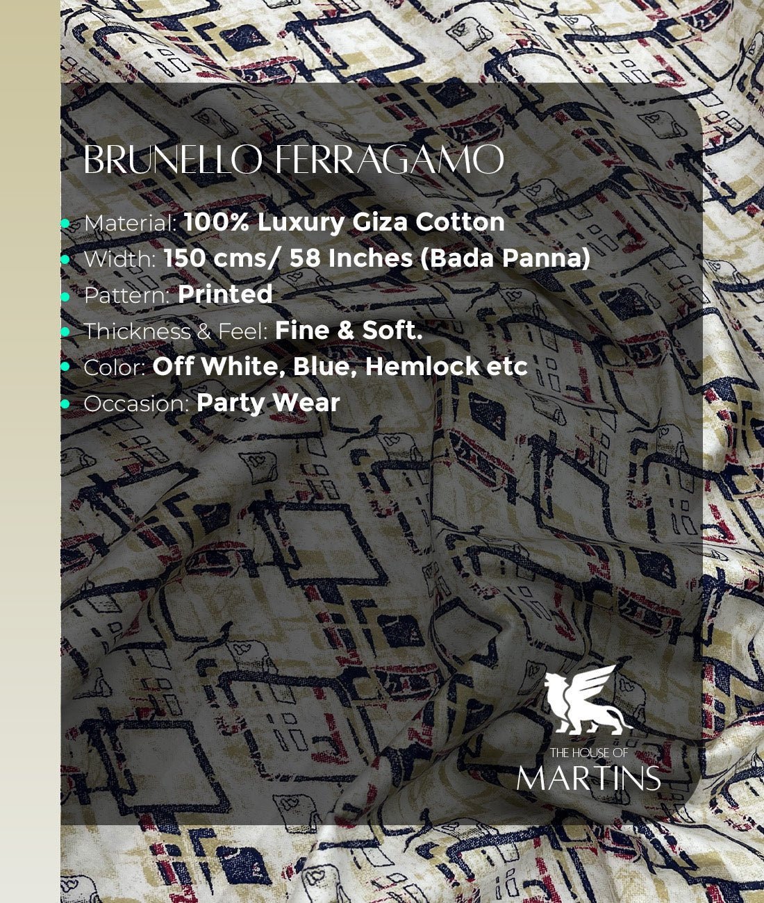 Brunello Ferragamo Printed Luxury Giza Cotton Fabric for Men's Shirt - Tepchi Men