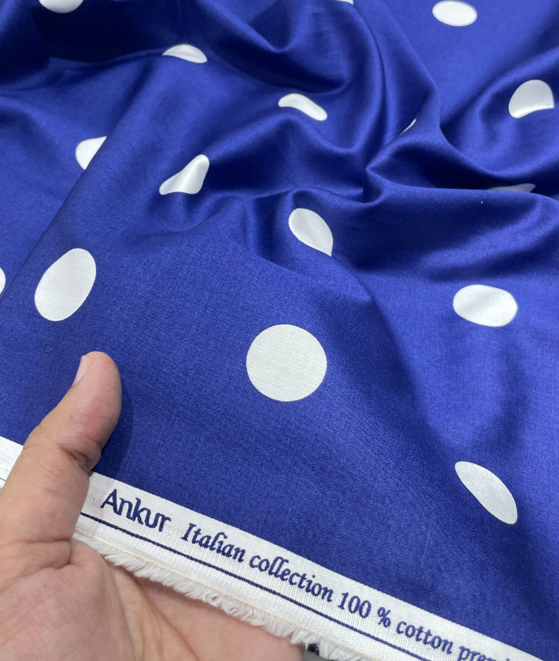 Designer Polka Dot Luxury Giza Cotton Shirt Fabric - Tepchi Men