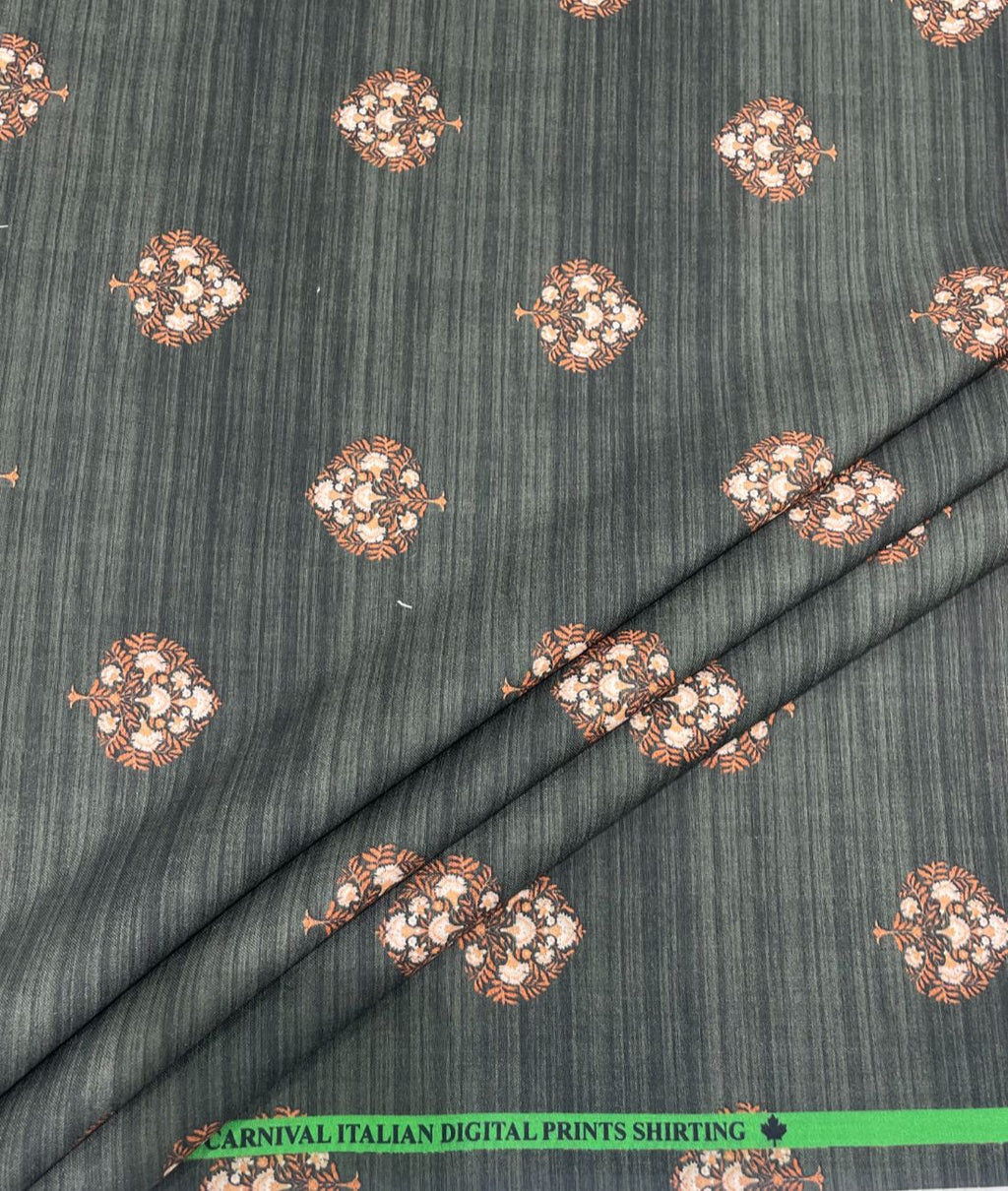 Floral Serenity Printed Anti Wrinke Cotton Fabric for Men's Shirts & Kurta - Tepchi Men