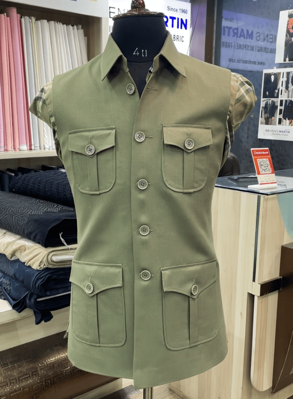 Green Hunting Sadri with 4 Pockets - Tepchi Men