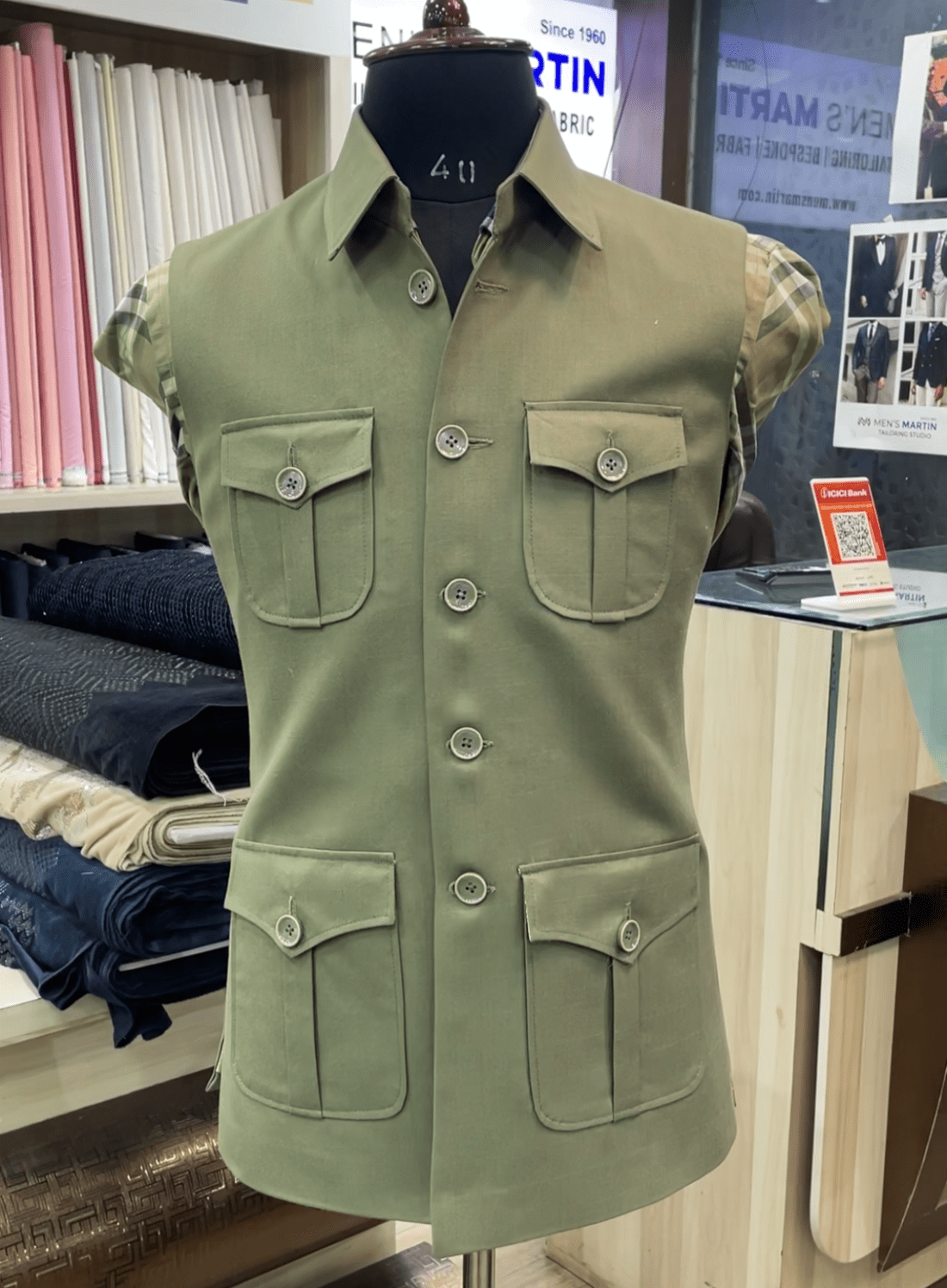 Green Hunting Sadri with 4 Pockets - Tepchi Men