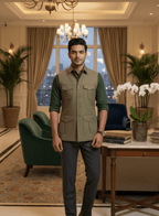Green Hunting Sadri with 4 Pockets - Tepchi Men