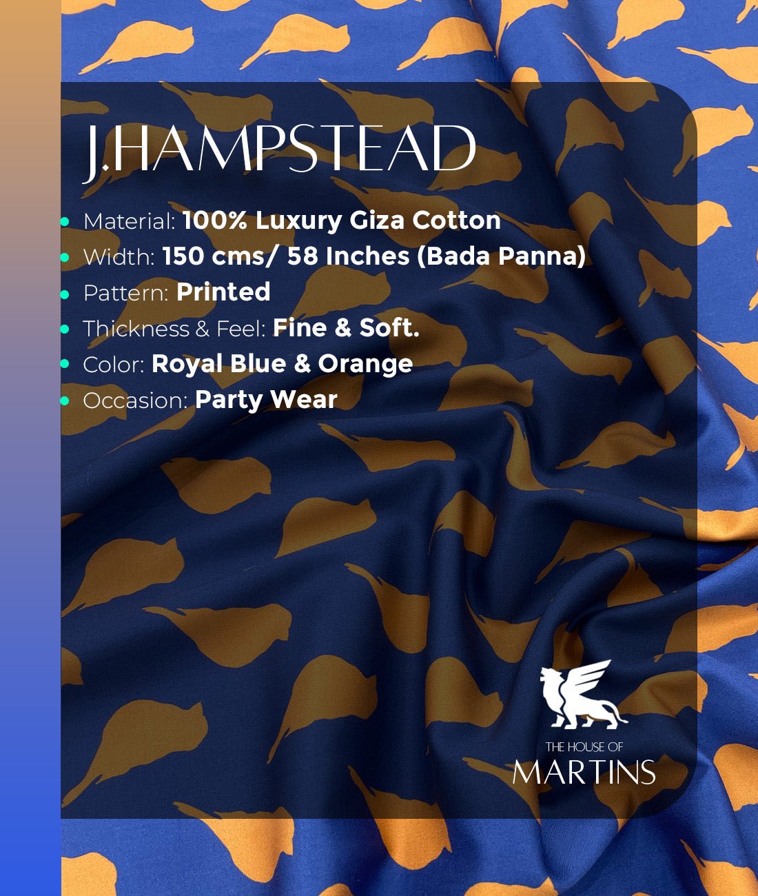 J.Hampstead Bird Print Luxury Giza Cotton Fabric for Men's Shirt - Tepchi Men
