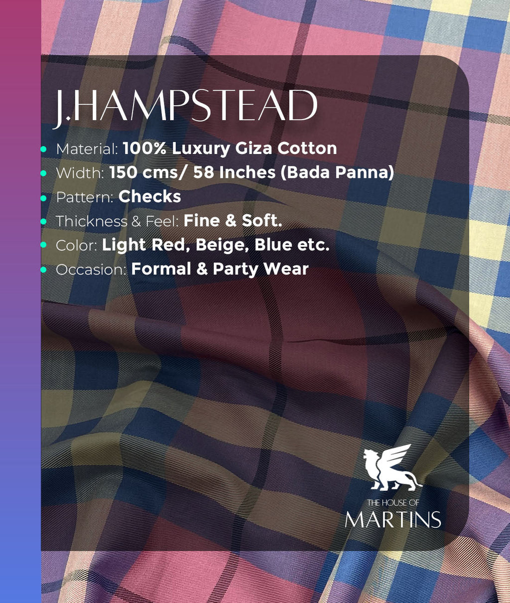 J.Hampstead Checks Luxe Edition Giza Cotton Fabric - Tepchi Men