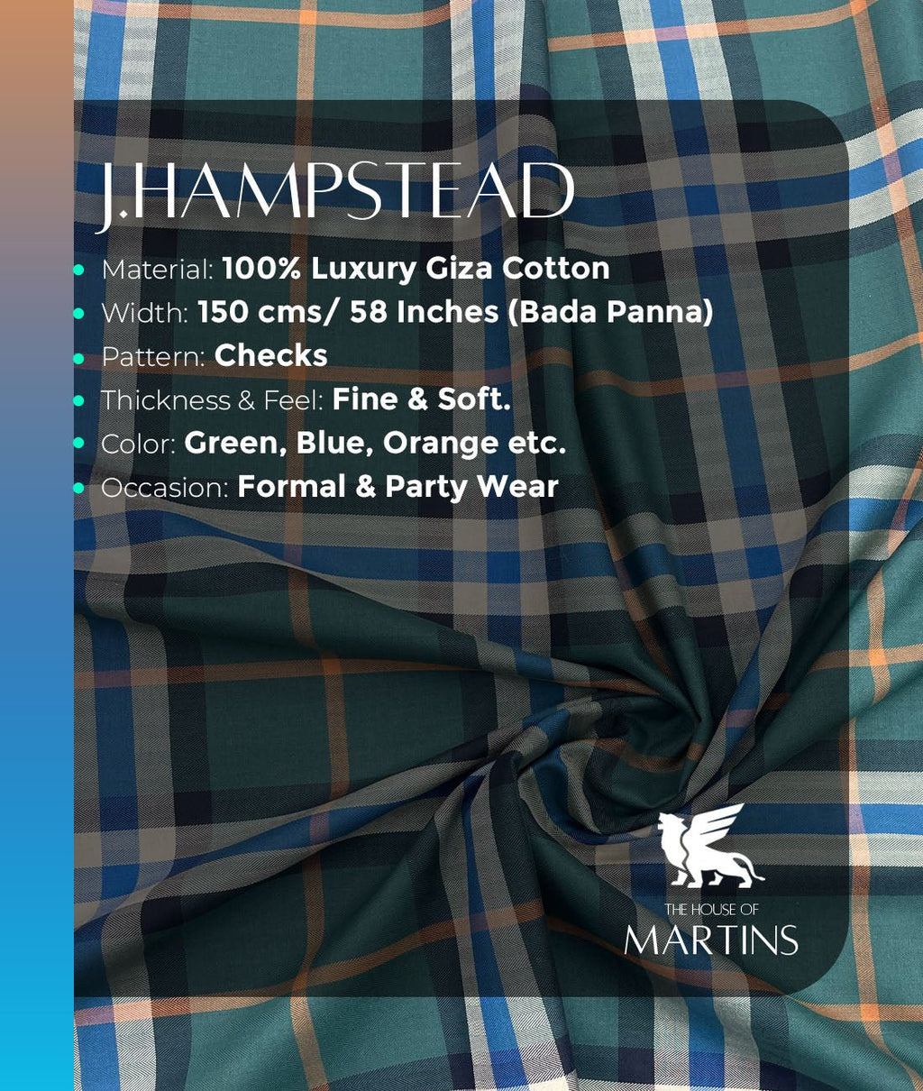 J.Hampstead Checks Luxe Edition Giza Cotton Fabric - Tepchi Men