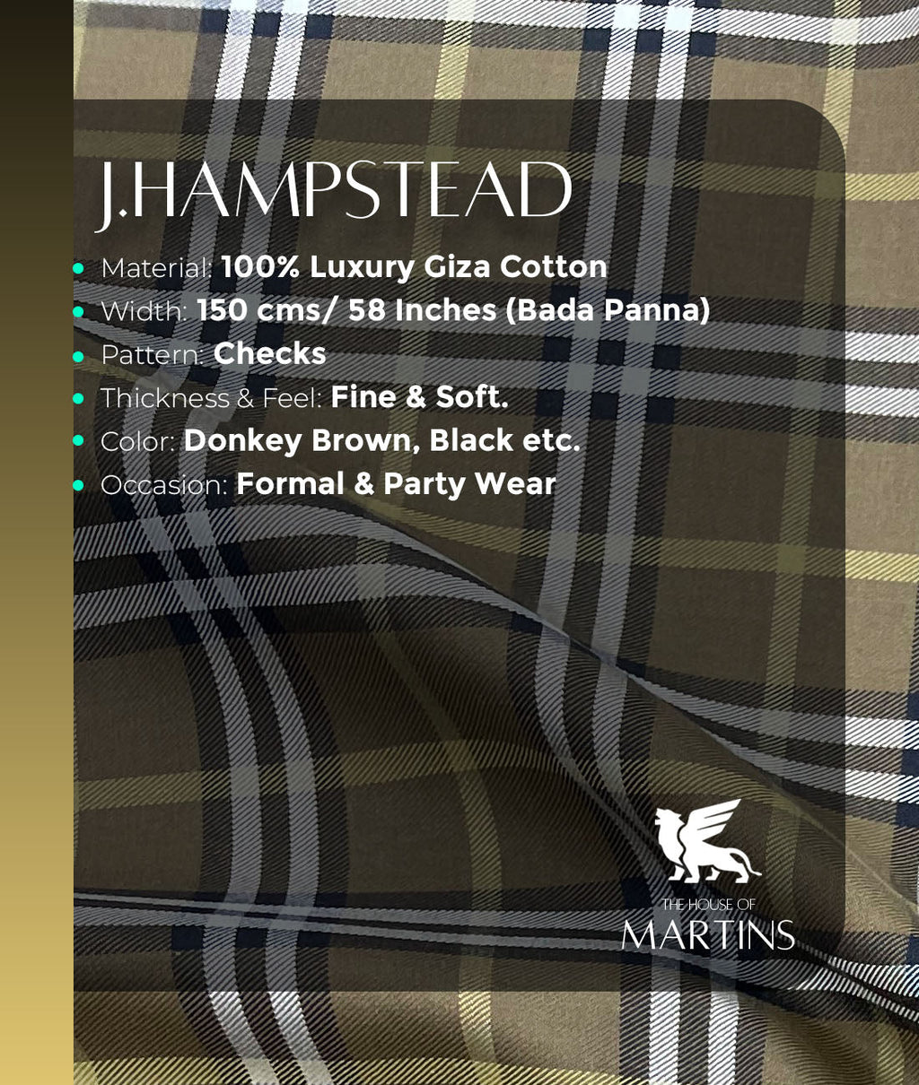 J.Hampstead Checks Luxury Giza Cotton Fabric for Mens's Shirt - Tepchi Men