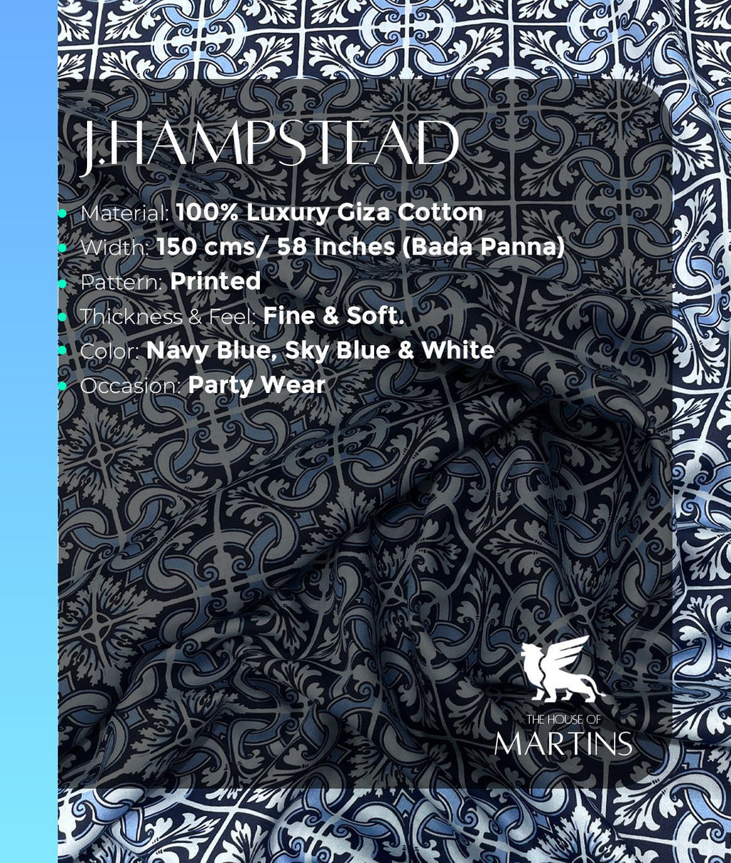 J.Hampstead Designer Printed Premiuim Giza Cotton Fabric for Men's Shirt - Tepchi Men